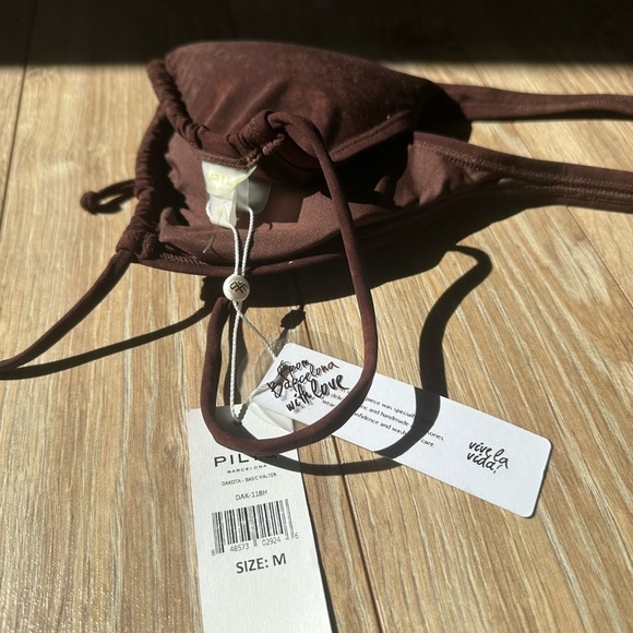 NWT PILYQ Barcelona Swim Brown Bikini Top Dakota Basic Halter - Picture 2 of 6